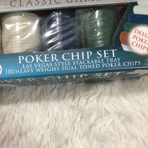 100 Ct Las Vegas Style Heavy Weight Dual Toned Poker Chip Set in Stackable Tray - Picture 9 of 9